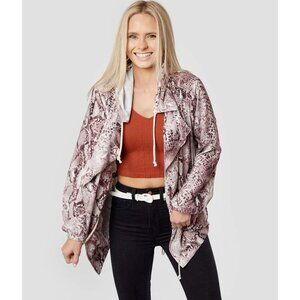 Band of Gypsies Jacket Size Small Collective Snake Print Brown Open Drawstring
